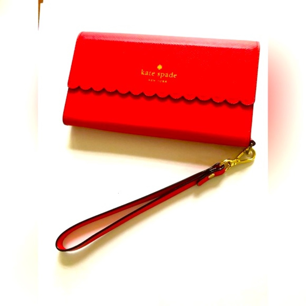 Kate Spade Wristlet Phone Case and Card Holder, Red, Used Condition